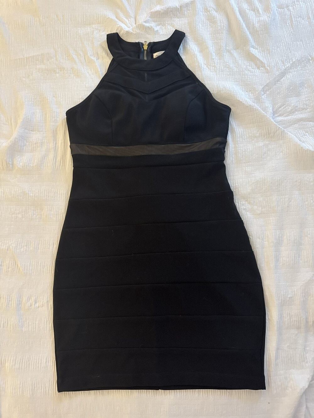 Emerald Sundae Black Dress Halter Mesh Chevron Bodycon Mini Club Going Out Y2K
